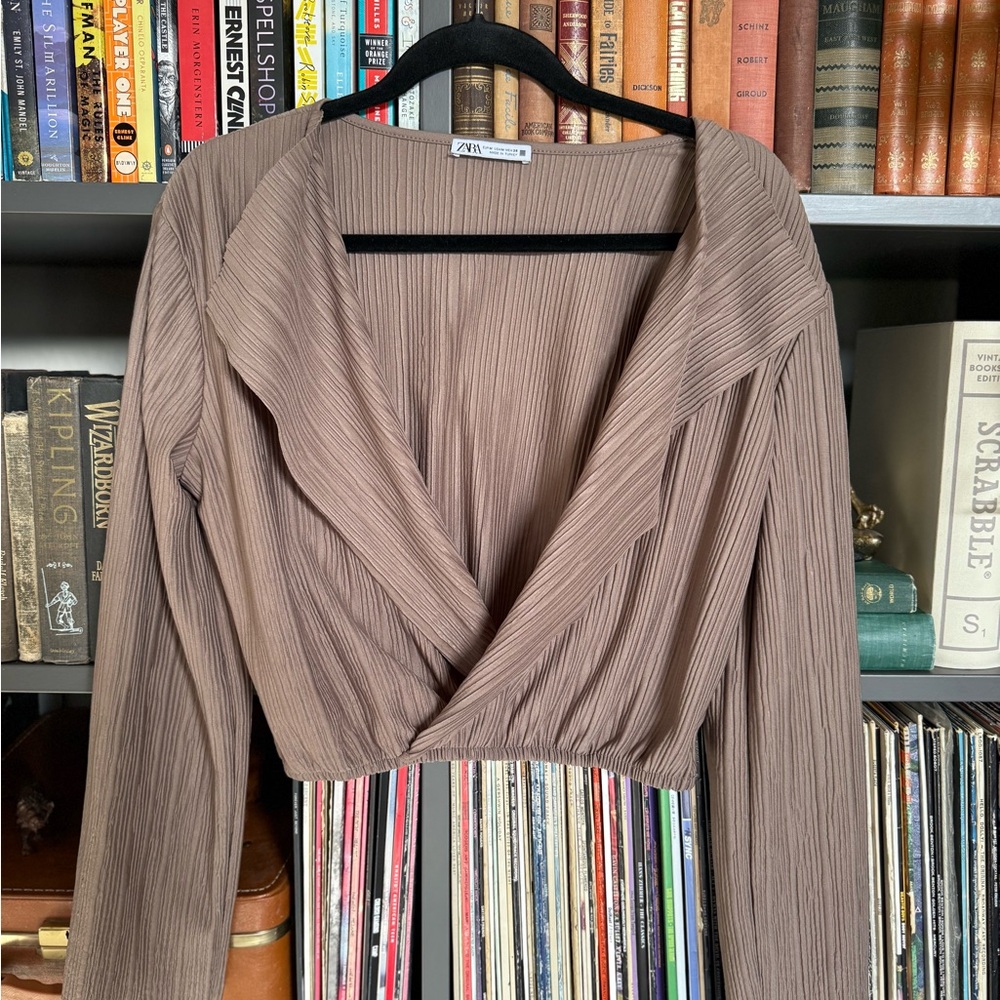 Zara Taupe Long Sleeved Wrap Blouse
